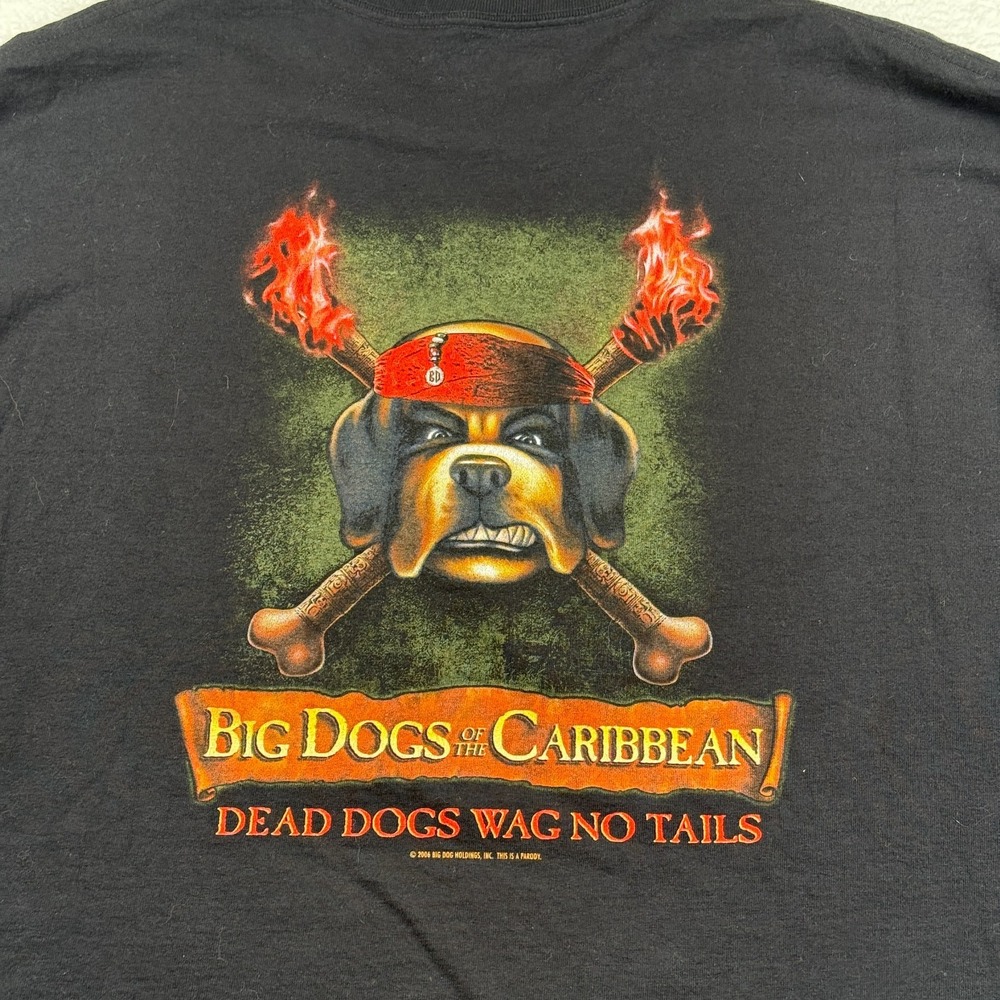 Big Dogs Of The Caribbean Dead Dog Wag No Tails T Shirt Mens 2XL Black Cotton - Picture 3 of 6